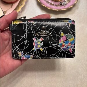 RARE Leather Vivienne Westwood ORB and SKULL Scribble Card Holder Wallet